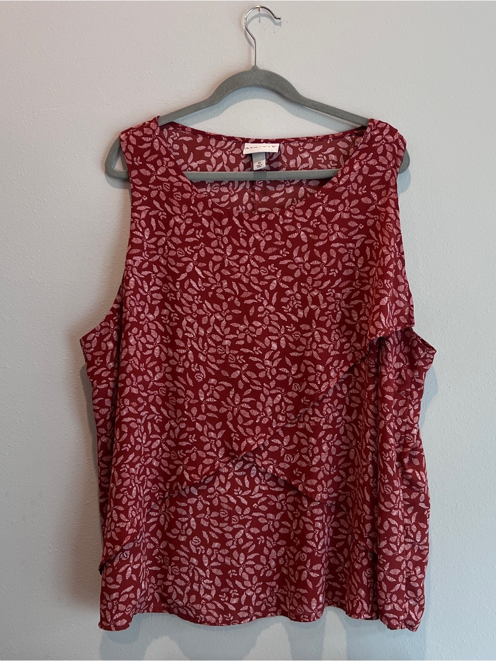 Ava & Viv Blouse Womens 3X  Burgundy Cream Sleeveless Tank Top Plus Size Boho